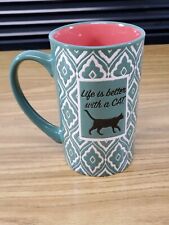 Spectrum Designz 17oz Coffee mug "Life is better with a CAT" Green/Pink 2016