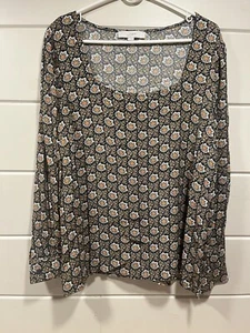 Loft Damen Langarm Bluse Marine Blumen Eckiger Ausschnitt Bauern Karriere Oberteil Größe L - Bild 1 von 5