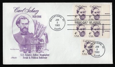 #1847 4c Carl Schurz, Artmaster H/C Damaged Flap Add FDC **ANY 5=FREE SHIPPING** - Image 1 of 2