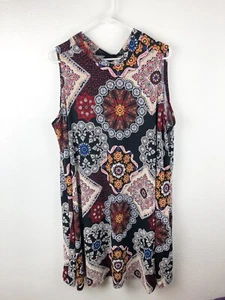 Robbie Bee Dress 2X Black Red Gold Medallions Sleeveless Back Tie Swing Boho A17 - Picture 1 of 6