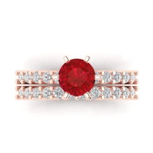 Anillo de compromiso para mujer de corte redondo de 1,66 tcw, anillo de promesa de rubí de oro rosa de 14 quilates - Imagen 1 de 5