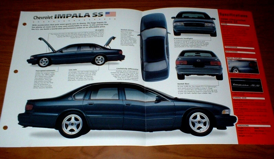 1996 Chevy Impala SS Spec лист брошюра плакат печать фото 94 95 96 Lt1 - Изображение 1 из 1