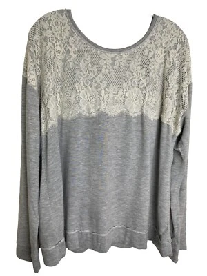 Xhilaration Grey Long Sleeve Lace Embellished Coquette Top with Grommets Size 2X - Image 1 of 4
