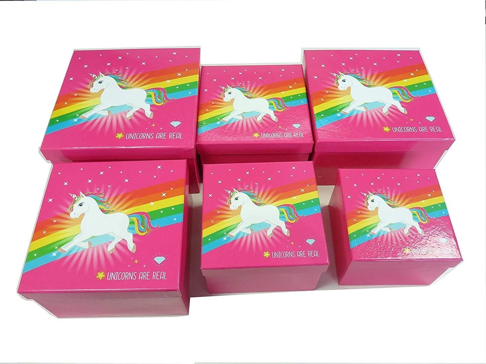 Einhorn Boxen 6er Set Geschenk-Box Sortier-Karton Schuh-Karton Dekobox Schachtel - Bild 1 von 1
