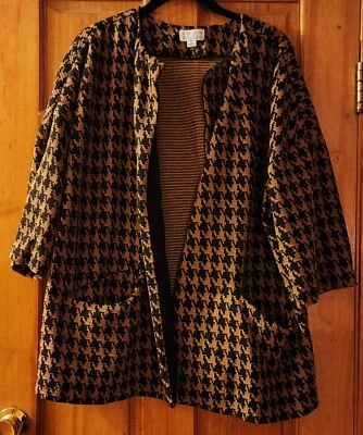 Chaqueta Blazer JOAN RIVERS Mujer Marrón y Negro Frente Abierto Talla XL Manga Media Foto 1 de 4