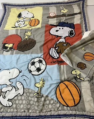Peanuts Snoopy Sports Nursery Crib 2 Piece Set Quilt & Crib Skirt Soccer - Image 1 of 4