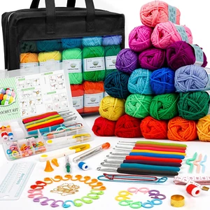 103 PCS Crochet Kit with Hooks, 1650 Yards Yarn, Needles, Accessories, Bag - Picture 1 of 12
