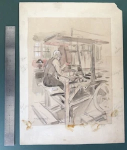 Early 1900’s EDWARD CASWELL N. Y. 4 Illustration Painting Weaver in Action - Picture 1 of 2