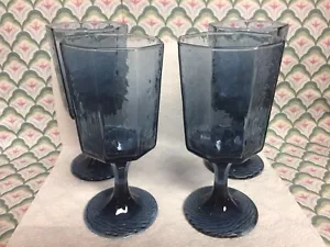 Dusky Blue FACETS Water Goblet Set of 4 Textured Panel 7” Libbey Glass EUC - Picture 1 of 7