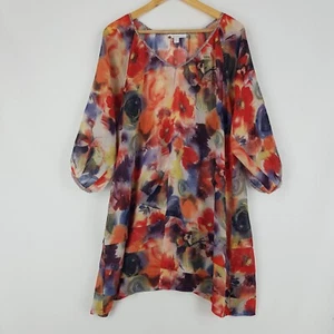 Scope Womens Size M 12 Sheer Bright Multi-Coloured Shift Dress 3/4 Sleeves - Picture 1 of 15