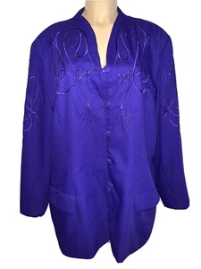 Amelia Key Purple Embroidered Beaded Blazer Dressy Jacket 2XL XXL Office Wear - Picture 1 of 6