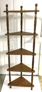 Wood 5 Tier Corner Free Standing Vintage MCM Shelf Display Unit 57 x 19 x 13 - Picture 1 of 14
