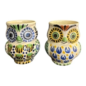 Set 2 tazze gufo Anthropologie Gorky Gonzalez ceramica messicana dipinte a mano - Foto 1 di 10