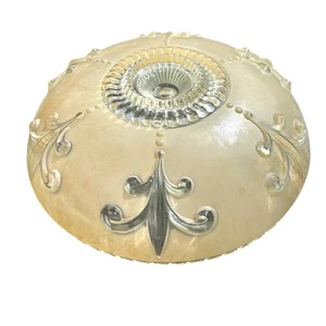 Vintage Glass Art Deco Fleur De Lis Frosted Ceiling Shade Large 12” Cream Color - Picture 1 of 8