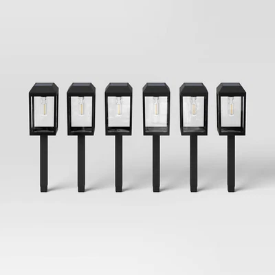 6pk Window Lantern Solar LED Outdoor Path Lights Matte Black - Threshold: