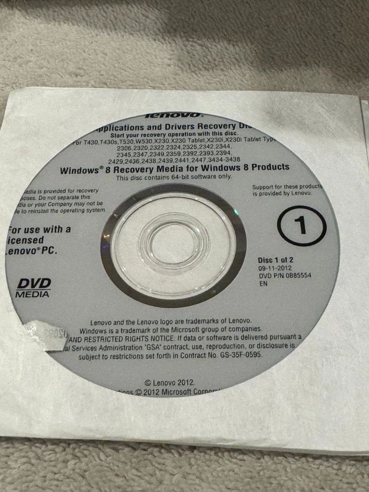 Lenovo Apps & Drivers Windows 8 Recovery - 2 DISCS VERY GOOD CONDITION!!! - Image 1 of 1