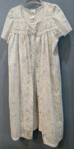 Vintage Adonna Nachthemd & Morgenmantel Set Gr. L Baumwolle rosa Rosen ärmellos/Flügelärmel - Bild 1 von 12
