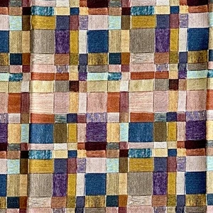 Karin Sajo Blocchi Geometrici Tessuto Blu Marrone CAMPIONE Designer Francese 27L"x26W" - Foto 1 di 10