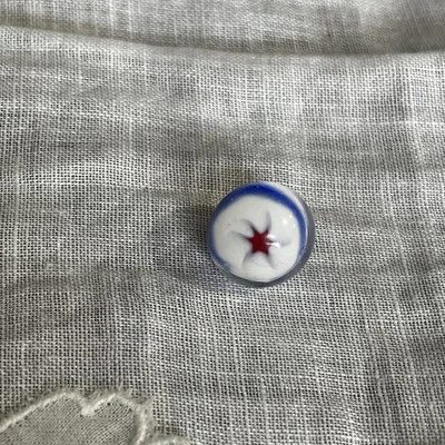 Vintage Glass Paperweight Button Metal Shank White  Blue & Red Star  104-21 - Image 1 of 4