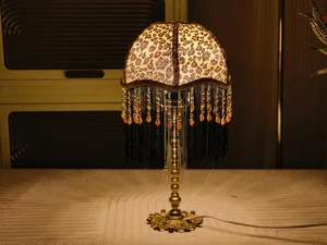 Vintage Leopard Print Table lamp/Handmade Personalized Tassel Brown - Picture 1 of 7