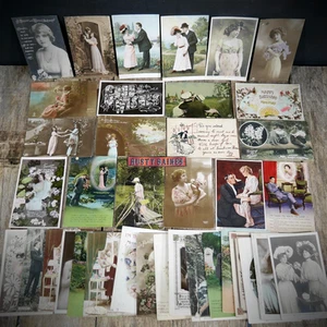 Job Lot/Bundle of Vintage Postcards, Greetings, Sentimental, Glamour x38 - Bild 1 von 4