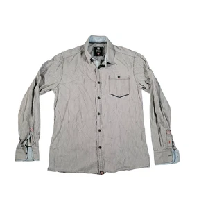 D555 Shirt Blue Large Grey White Striped Long Sleeve - Picture 1 of 6