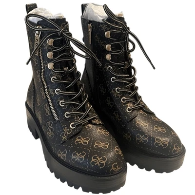 Botas de combate Guess Fearne negras y doradas con logotipo suela con cordones talla 9 nuevas en caja Foto 1 de 4
