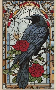 Crow Stained Glass effect 321 crow & Roses Cross stitch chart FlowerPower37-uk - Picture 1 of 1