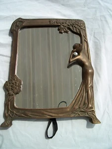ANTIQUE FRENCH ART NOUVEAU DECO BRONZE MIRROR- "LADY BY THE LAKE" - Picture 1 of 23