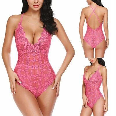 Sexy Lingerie For Women Floral Lace Sleepwear Underwear Dress See Thru Babydoll - Image 1 of 4