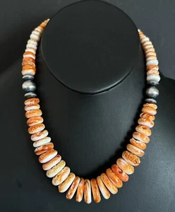 Collana Perline Ostriche Argento Sterling Graduate Arancione Spinoso. 18 pollici - Foto 1 di 12