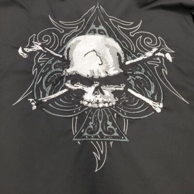 Camisa Motociclista Motocicleta Para Hombres Cromo Duro Engranaje Bordado Calavera Huesos Cruzados Grande Foto 1 de 4