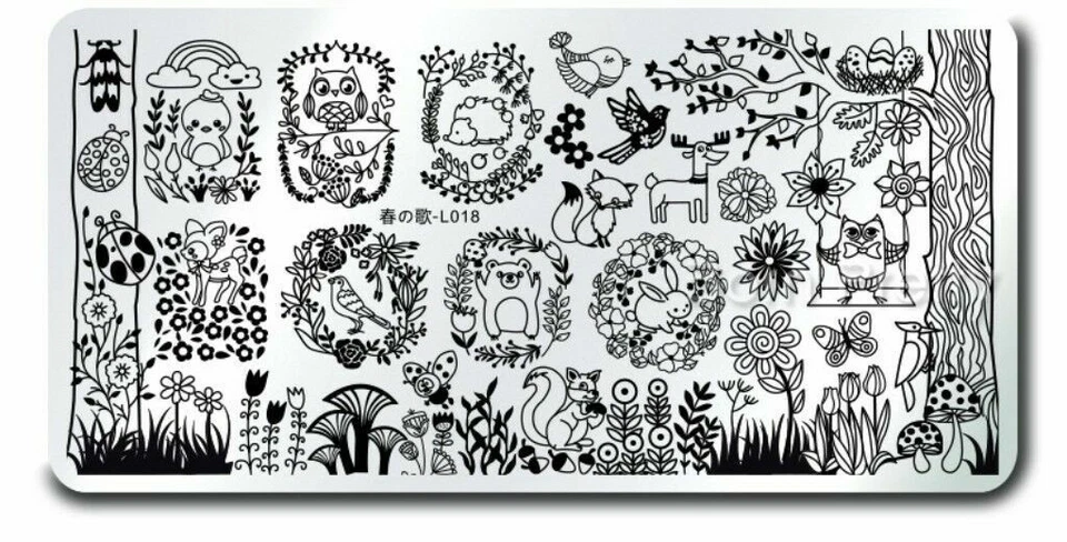 Plantilla de manicura estampado arte en uñas animal del bosque L018 Foto 1 de 4