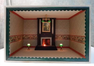 Electrified Cheetah Living Room w Fireplace Room Box Dollhouse Miniature 1:12 - Picture 1 of 21