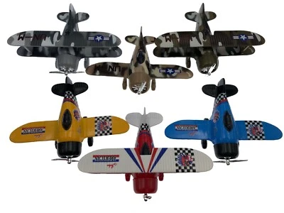 6PC Set: 5" Classic Wing Pre-WWII Military Aircaraft Diecast Model Toy Plane - Image 1 of 4