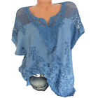 Women's T-Shirt Ladies Batwing Short Sleeve Lace Hollow Baggy Casual Tops Blouse