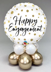 Gold Dots Happy Engagement Balloon Centrepiece COMES INFLATED - Picture 1 of 1