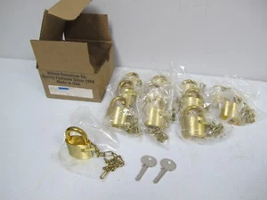 12 WILSON BOHANNAN 611130 SOLID BRASS PADLOCKS,NOS,W/9"CHAIN,KEYED ALIKE - Picture 1 of 9