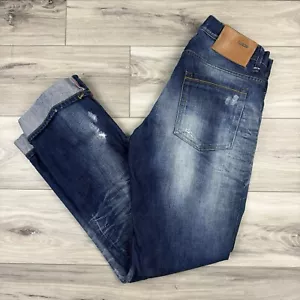 ACHT Distressed Selvedge Jeans Herren 32x32 Straight Fit Dark Wash Made In Italy - Bild 1 von 8