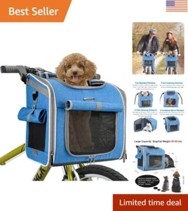 Blauer Hundefahrradträger Rucksack mit 4 offenen Türen & Netzfenstern - passt 10-18 Pfund - Bild 1 von 9