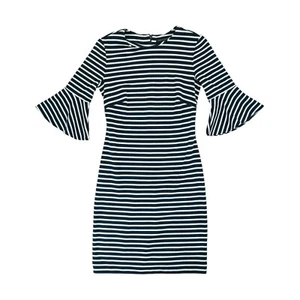 BANANA REPUBLIC - Black & White Stripe 3/4 Bell Sleeve Knit Shift Dress Size 0P - Picture 1 of 7