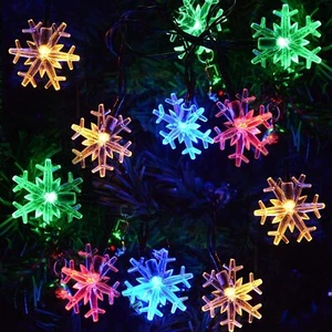 55Ft 100 LED Solar Snowflake Lights for Outdoor Christmas Decorations,8 Modes US - Picture 1 of 12