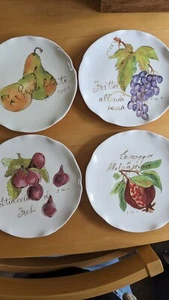Crate & Barrel Verona Set of 4 Salad Plates Grapes Figs Pears Pomegranate 9.5” - Picture 1 of 7