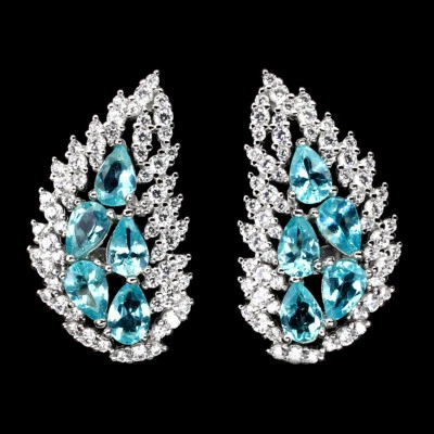 925 Orecchini Argento Sterling Pera Apatite 6x4mm Naturale Gemma Gioielli Regalo - Immagine 1 di 4