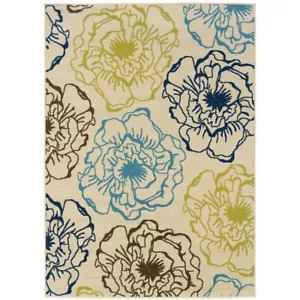 8' X 11' Green and Ivory Floral Stain Resistant Indoor Outdoor Area Rug - Picture 1 of 1