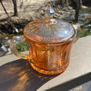 Vintage iridescent carnival glass Sugar Bowl - Picture 1 of 13