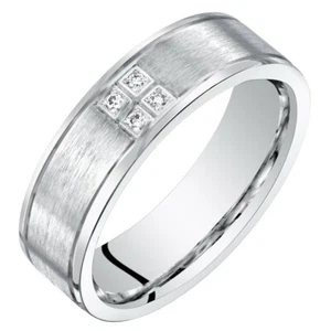 Mens Genuine Diamond Wedding Ring Sterling Silver Sizes 8 to 14 - Picture 1 of 2