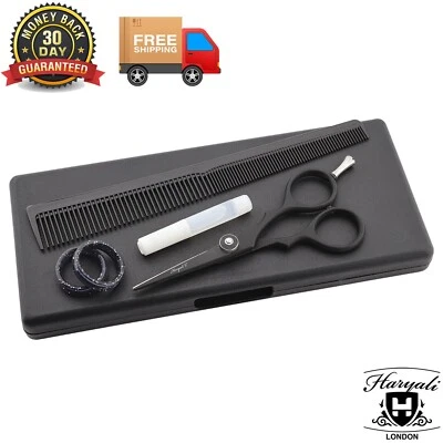 HARYALI LONDON Kit bolsa de tijera de corte de pelo de salón de peluquería en negro con aceite de tijera y peine 5"