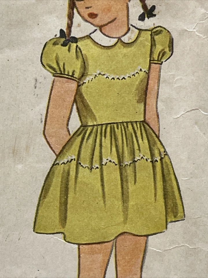 Vintage 1947 Simplicity 2002 Girls Size 4 Dress Scalloped Shaped Seamed Bodice - Image 1 of 4