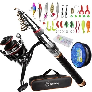 Fishing Pole Kit, Carbon Fiber Telescopic Fishing Rod and Reel Combo with Spi... - Picture 1 of 7